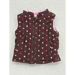 Carter's Girls Size 5 Brown Pink Polka Dot Corduroy Puffer Vest